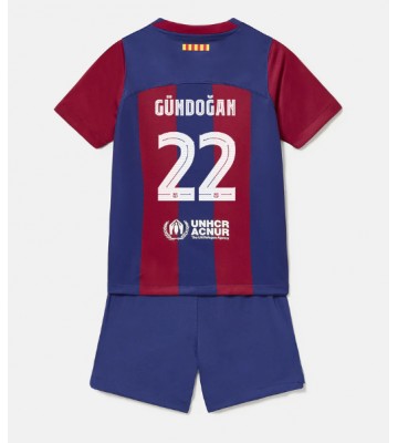 Lacne Dětský Futbalové dres Barcelona Ilkay Gundogan #22 2023-24 Krátky Rukáv - Domáci (+ trenírky)